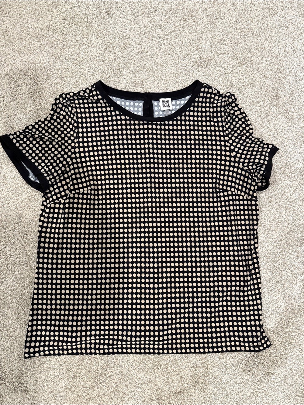 Anne Klein, Women’s 2x Blouse, Polka Dot Short Sleeve, buttons on back